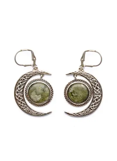 Sterling Silver Connemara Marble Crescent Moon Earrings